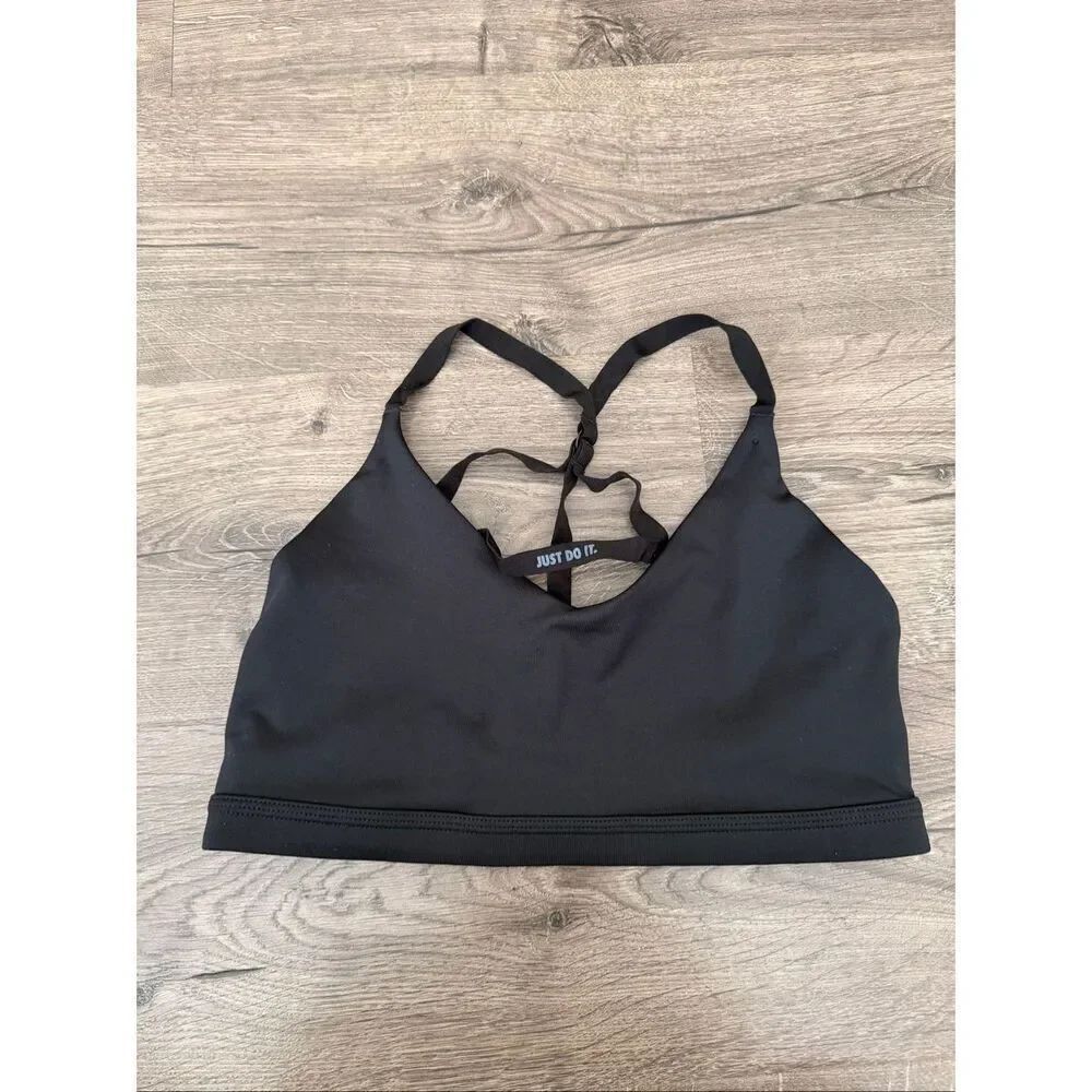 Nike Sports Bra Light Support Women Size L Black Style #928891-010 Swoosh